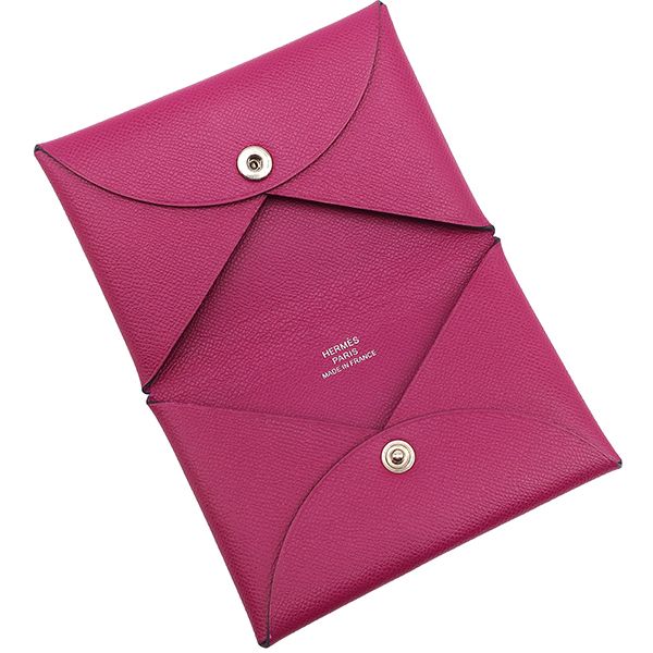 Hermes Card Case Calvi Leather Veau Madame Rose Purple Silver Business — view 7