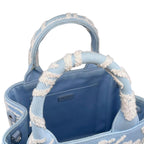 Prada Shoulder Bag Drill Canvas Jacquard Logo Embroidery Blue White Silver — view 8