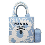 Prada Shoulder Bag Drill Canvas Jacquard Logo Embroidery Blue White Silver