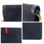 Gucci Vintage Sherry Line Navy Gold Suede Chain Shoulder Bag — view 5