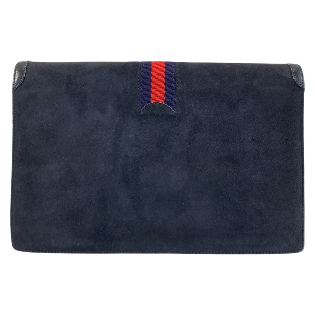 Gucci Vintage Sherry Line Navy Gold Suede Chain Shoulder Bag — view 2