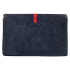 Gucci Vintage Sherry Line Navy Gold Suede Chain Shoulder Bag — view 2