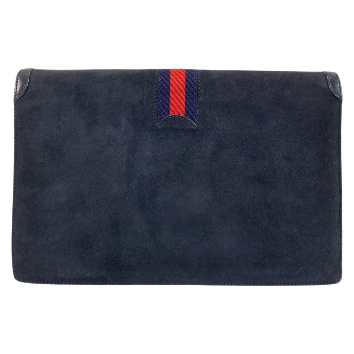 Gucci Vintage Sherry Line Navy Gold Suede Chain Shoulder Bag — view 2