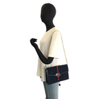 Gucci Vintage Sherry Line Navy Gold Suede Chain Shoulder Bag — view 7