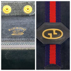 Gucci Vintage Sherry Line Navy Gold Suede Chain Shoulder Bag — view 3