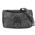 Gucci Shoulder Bag GG Marmont Quilted Crossbody Leather Black Silver