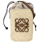 Loewe Shoulder Bag Anagram Square Pocket Basket Crossbody Raffia Beige