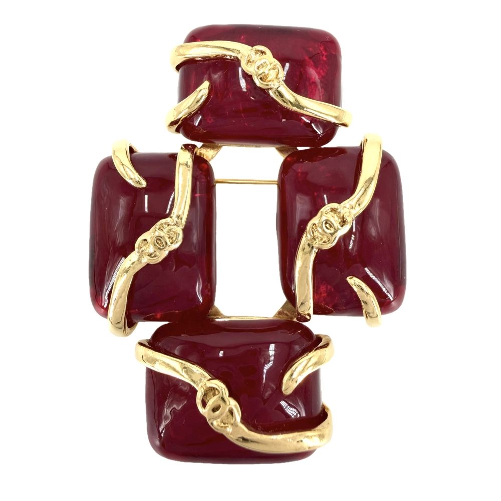 Chanel Brooch CC Logo Gripoix Color Stone Gold