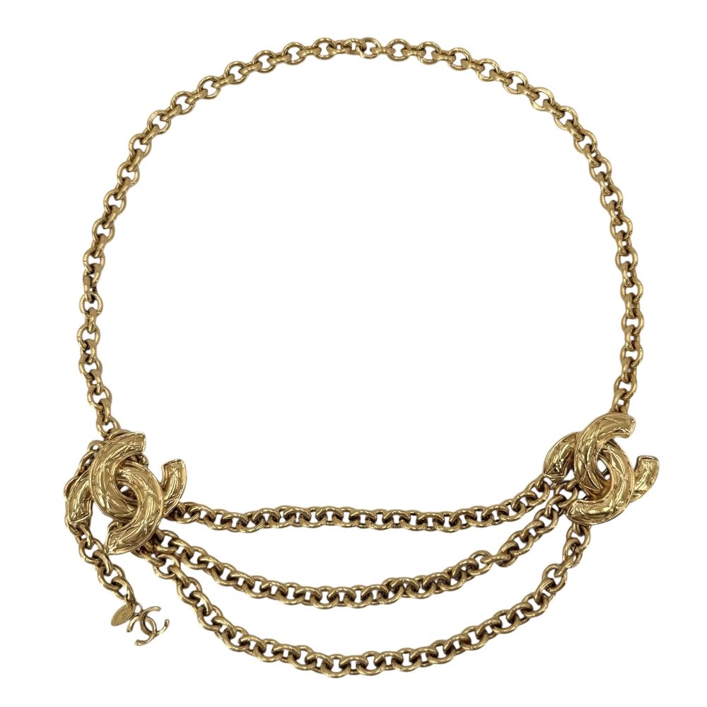 Chanel Belt Quilted Chain CC Logo Vintage Gold Plated