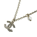 Chanel Necklace CC Logo Rhinestone Faux Pearl Gold