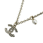 Chanel Necklace CC Logo Rhinestone Faux Pearl Gold