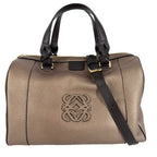 Loewe 2-Way Fusta Anagram Tote Shoulder Boston Bag Metallic Blanc Leather Brown