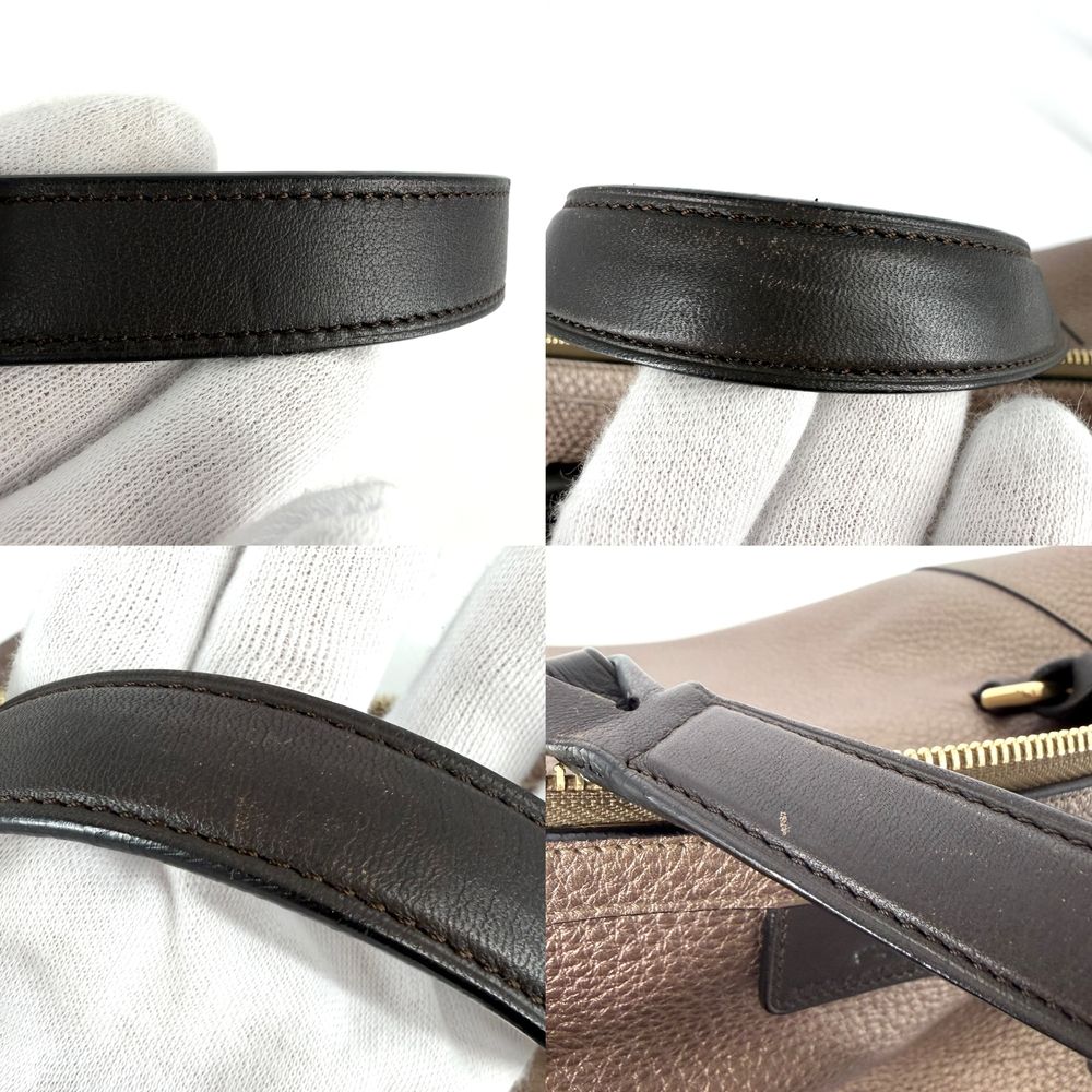 Loewe 2-Way Fusta Anagram Tote Shoulder Boston Bag Metallic Blanc Leather Brown — view 7
