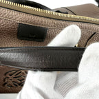 Loewe 2-Way Fusta Anagram Tote Shoulder Boston Bag Metallic Blanc Leather Brown — view 8