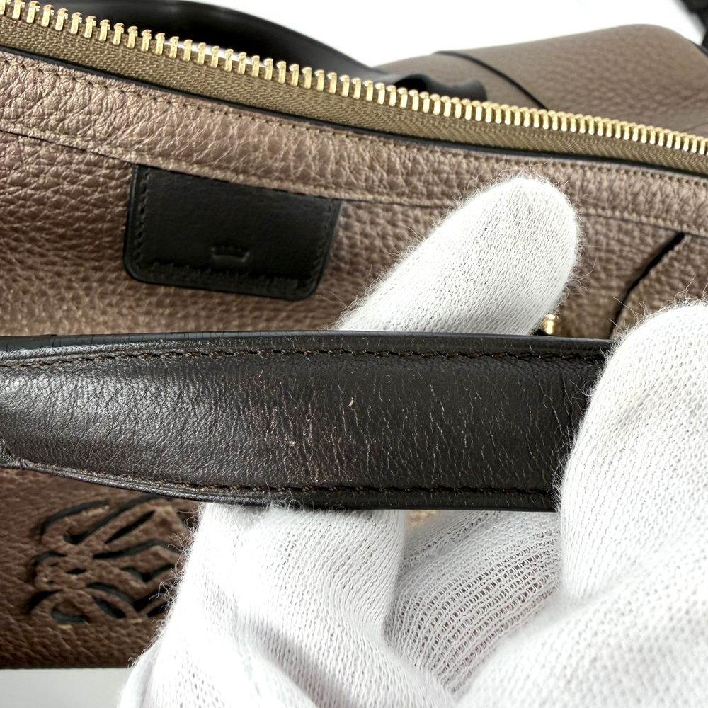 Loewe 2-Way Fusta Anagram Tote Shoulder Boston Bag Metallic Blanc Leather Brown — view 8