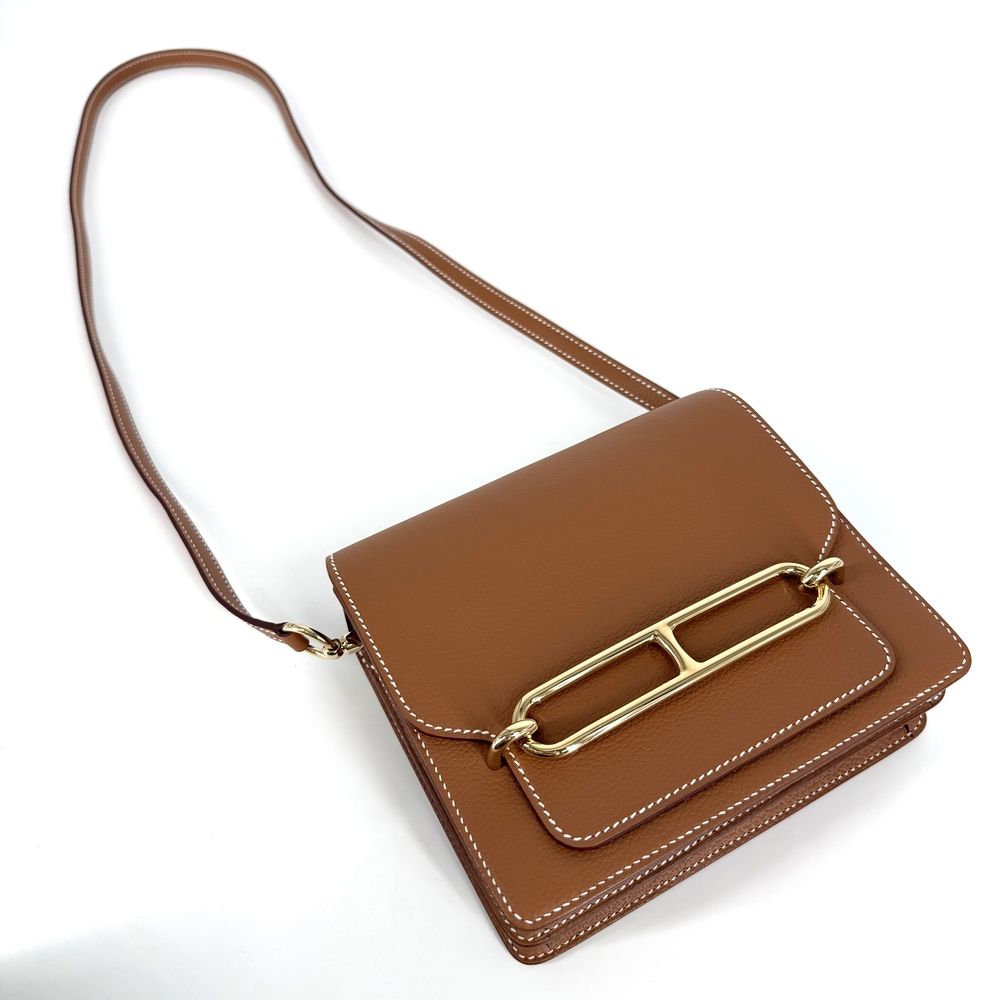 Hermes Shoulder Bag Roulis Sac Mini Crossbody Leather Brown Gold — view 3
