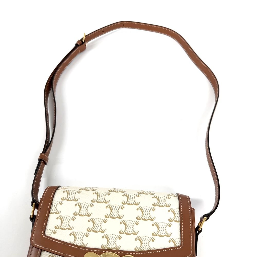 Celine Shoulder Bag Teen Triomphe Crossbody White Brown Gold — view 7