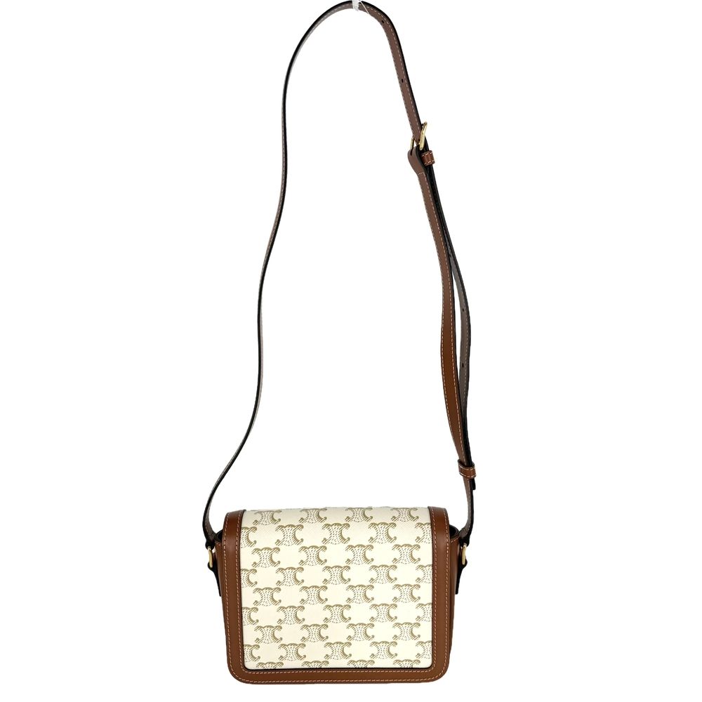 Celine Shoulder Bag Teen Triomphe Crossbody White Brown Gold — view 2