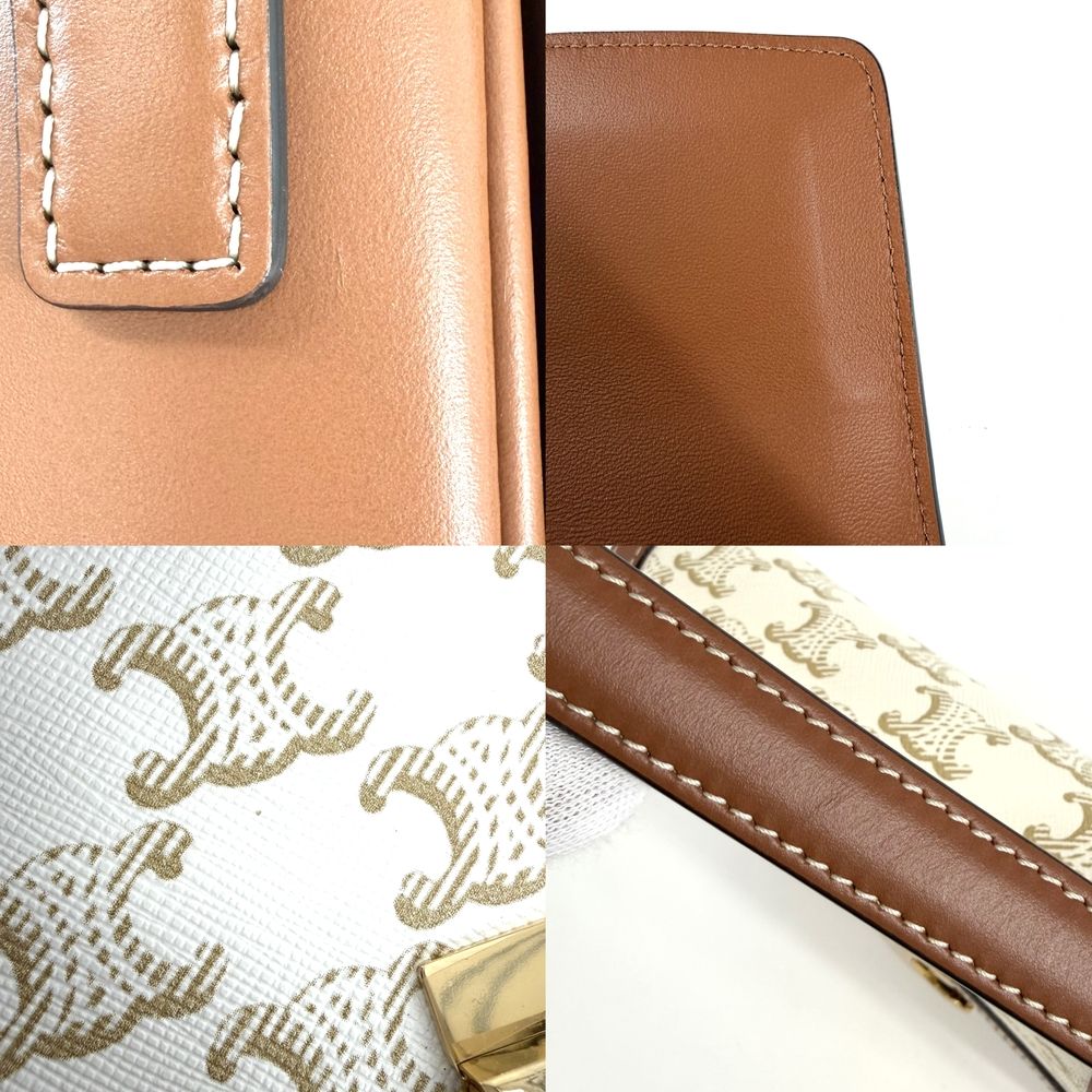 Celine Shoulder Bag Teen Triomphe Crossbody White Brown Gold — view 6