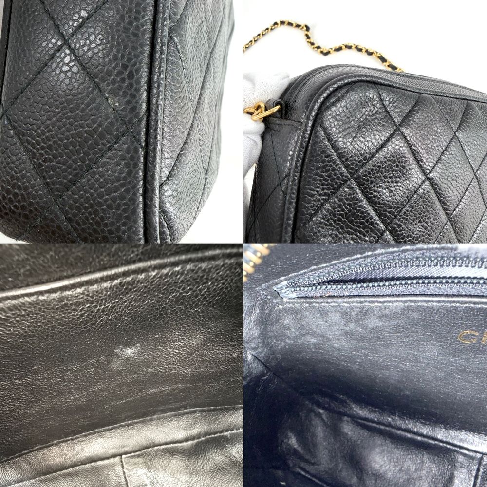 Chanel Shoulder Bag Quilted CC Logo Chain Crossbody Caviar Leather Black Gold — view 6