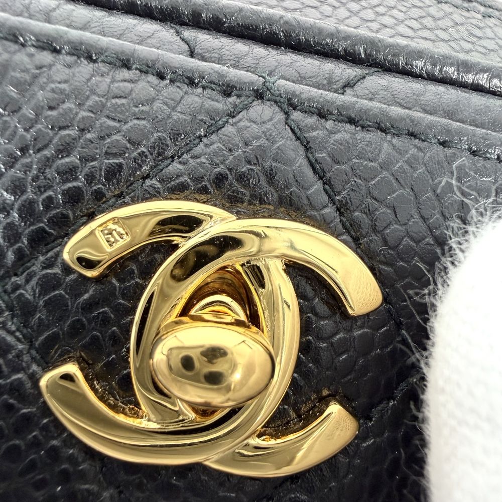 Chanel Shoulder Bag Quilted CC Logo Chain Crossbody Caviar Leather Black Gold — view 7