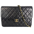 Chanel Shoulder Bag Quilted CC Logo Push Lock Crossbody Lambskin Black Gold