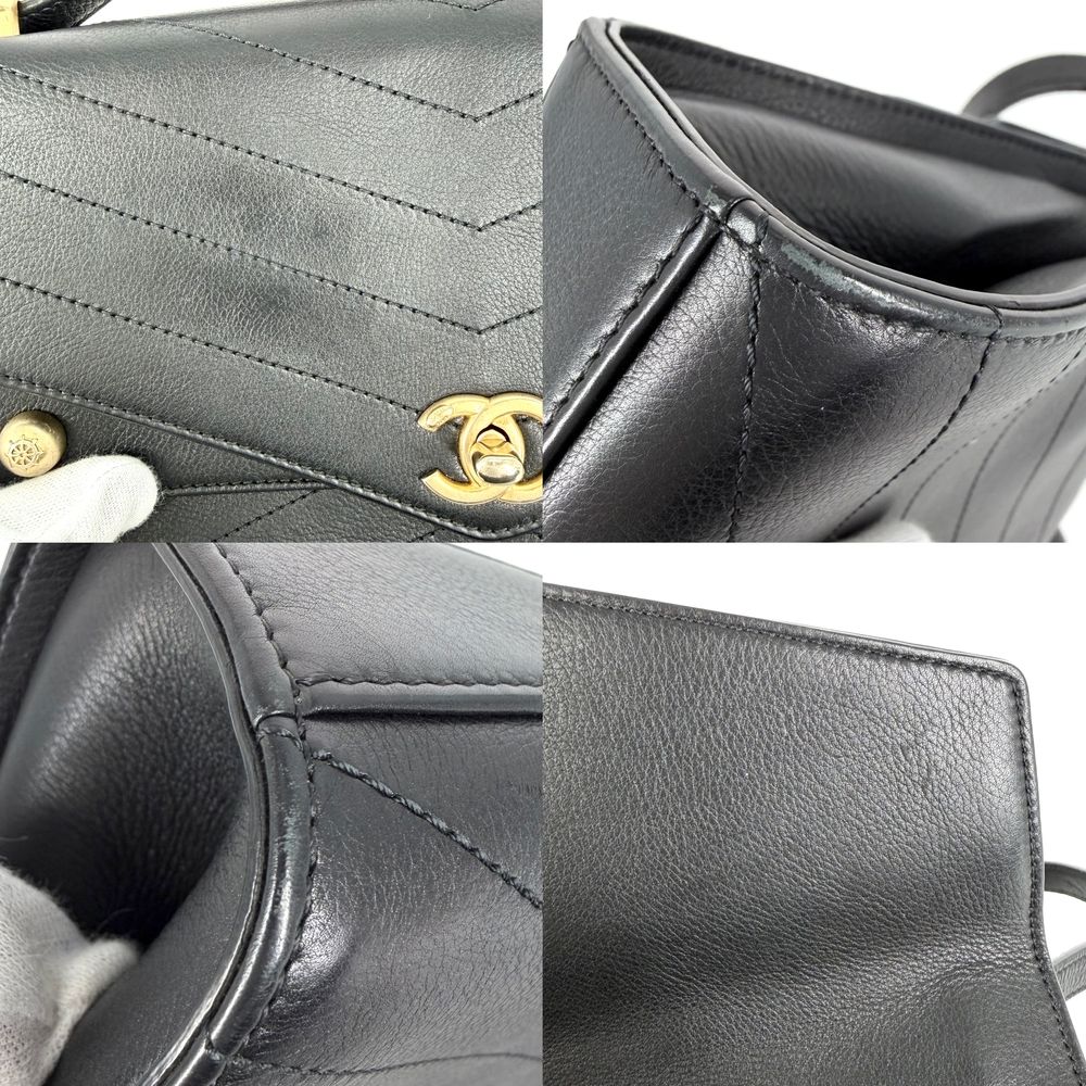 Chanel Shoulder Bag Chevron Chain CC Logo Crossbody Leather Black Gold — view 7