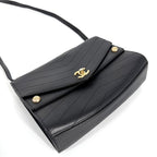 Chanel Shoulder Bag Chevron Chain CC Logo Crossbody Leather Black Gold — view 3