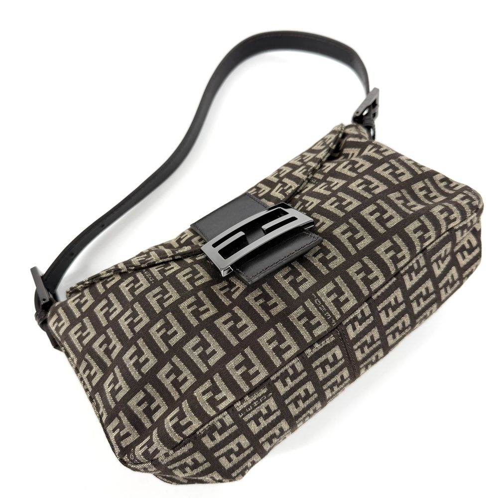 Fendi Handbag Zucchino Mini Mamma Baguette Shoulder Canvas Leather Brown Beige — view 3