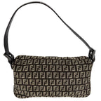 Fendi Handbag Zucchino Mini Mamma Baguette Shoulder Canvas Leather Brown Beige — view 2