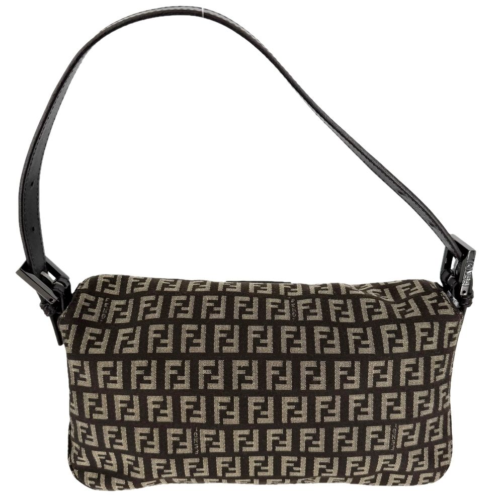 Fendi Handbag Zucchino Mini Mamma Baguette Shoulder Canvas Leather Brown Beige — view 2