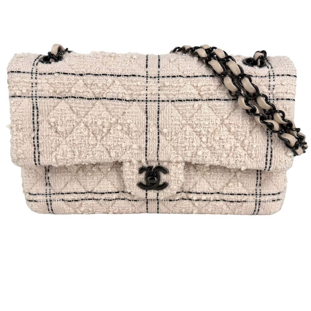 Chanel Shoulder Bag Quilted 25 CC Logo Crossbody Tweed Leather Pink Beige Black