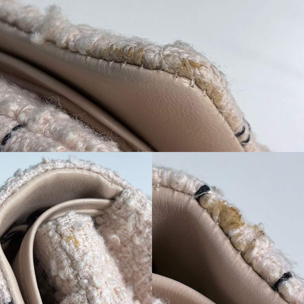 Chanel Shoulder Bag Quilted 25 CC Logo Crossbody Tweed Leather Pink Beige Black — view 8