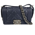Chanel Shoulder Bag Quilted Boy Crossbody Lambskin Navy Silver