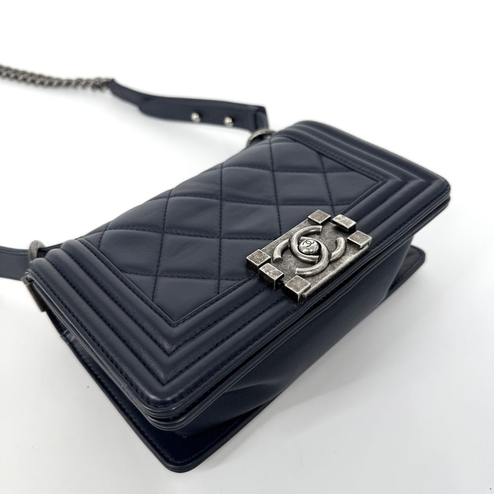 Chanel Shoulder Bag Quilted Boy Crossbody Lambskin Navy Silver — view 3