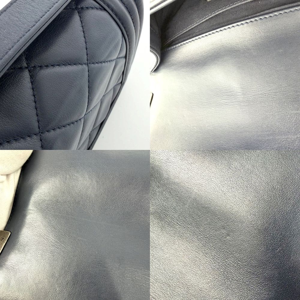 Chanel Shoulder Bag Quilted Boy Crossbody Lambskin Navy Silver — view 7