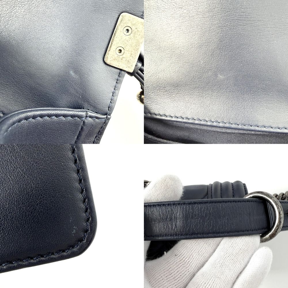 Chanel Shoulder Bag Quilted Boy Crossbody Lambskin Navy Silver — view 8