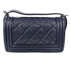 Chanel Shoulder Bag Quilted Boy Crossbody Lambskin Navy Silver — view 2