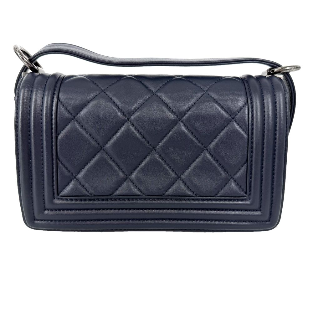 Chanel Shoulder Bag Quilted Boy Crossbody Lambskin Navy Silver — view 2