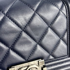 Chanel Shoulder Bag Quilted Boy Crossbody Lambskin Navy Silver — view 6