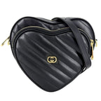 Gucci Shoulder Bag Interlocking G Heart Quilted Crossbody Leather Black Gold