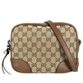 Gucci Shoulder Bag Crossbody GG Canvas Leather Beige Brown Gold