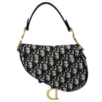 Dior 2-Way Oblique Saddle Bag Crossbody Canvas Leather Navy Beige Gold — view 2