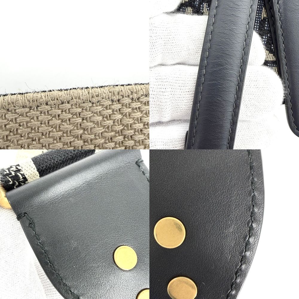 Dior 2-Way Oblique Saddle Bag Crossbody Canvas Leather Navy Beige Gold — view 7