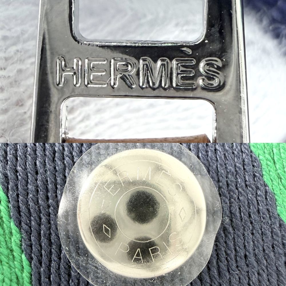 Hermes Handbag Brid-a-brac PM Pouch Cotton Navy Green Silver — view 5