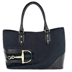 Gucci Tote Bag Horsebit Shoulder Crossbody GG Canvas Leather Black Navy Gold