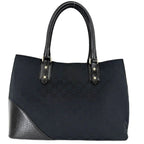 Gucci Tote Bag Horsebit Shoulder Crossbody GG Canvas Leather Black Navy Gold — view 2