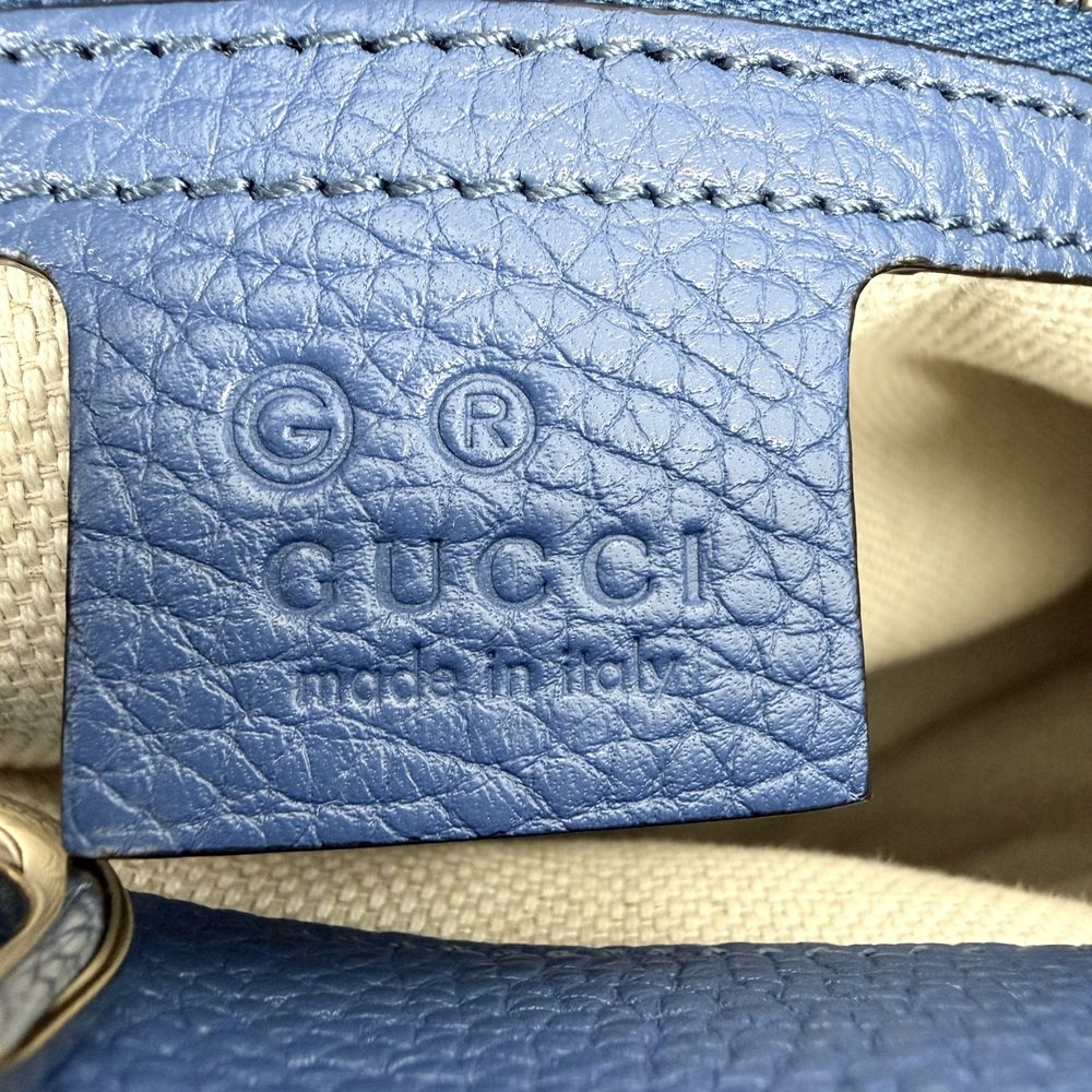 Gucci Tote Bag Soho Interlocking G Shoulder Leather Blue Gold — view 5