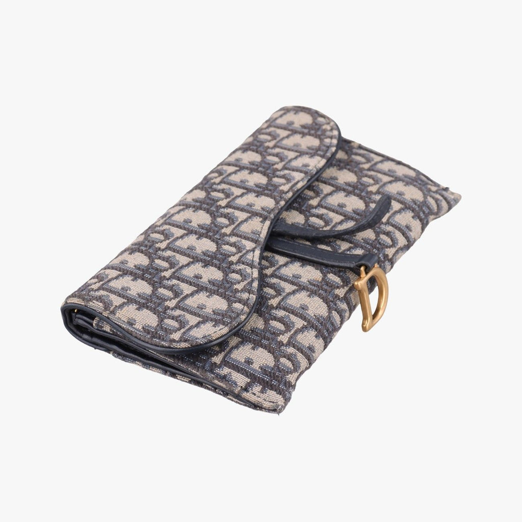 Dior Saddle Navy Gray Jacquard Leather Shoulder Bag — view 5