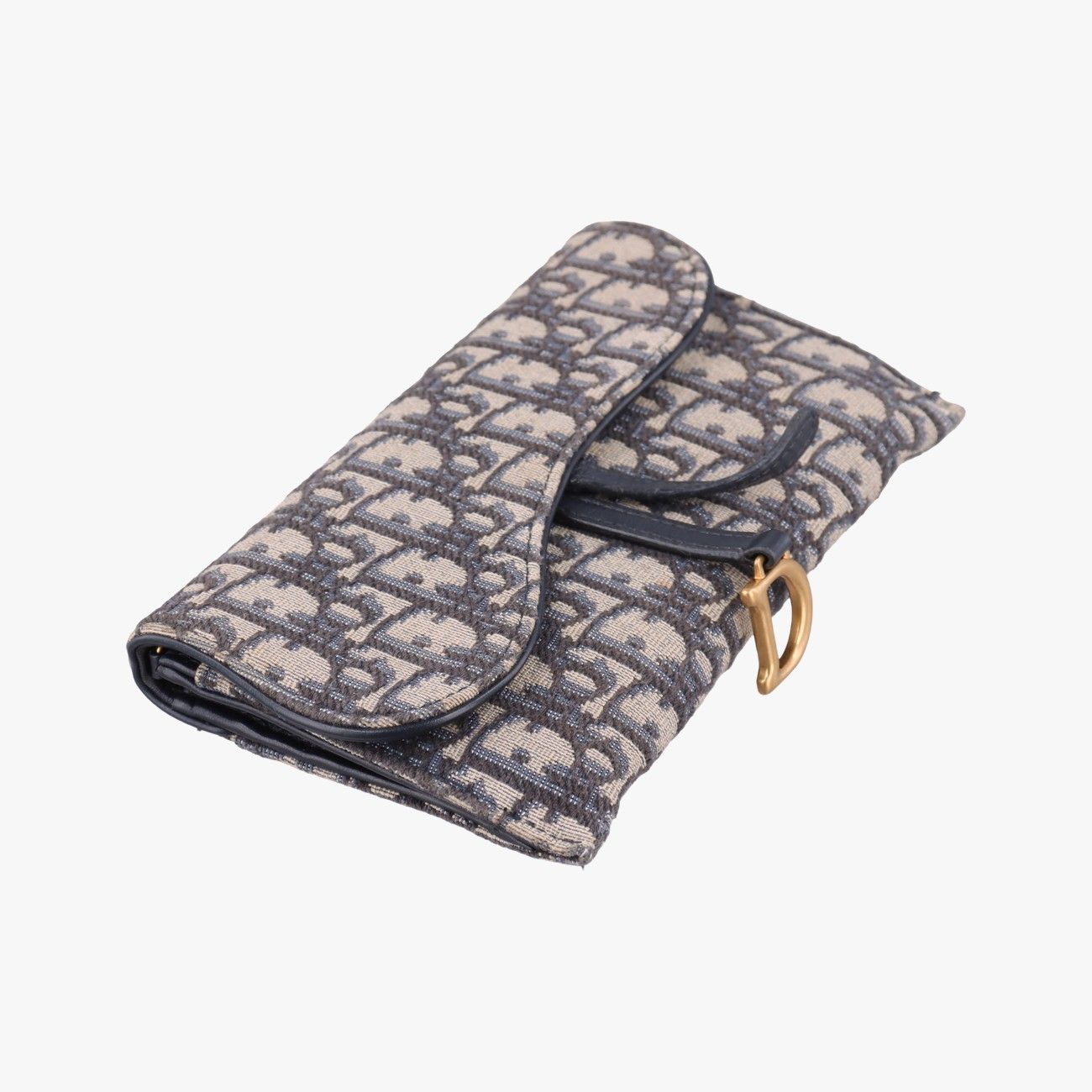 Dior Saddle Navy Gray Jacquard Leather Shoulder Bag — view 5